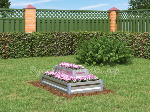 Клумба «Прямоугольная 2 яруса» оцинкованная